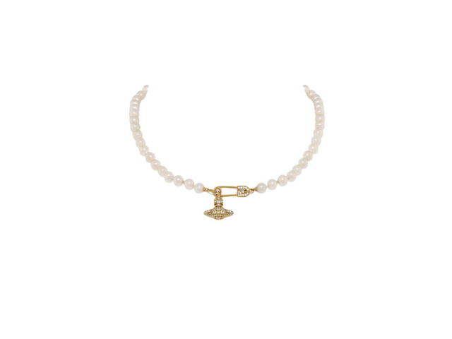 Vivienne Westwood Vivienne Westwood Lucrece Pearl Necklace Gold-Light Creamrose Pearl-White Cz - view 1