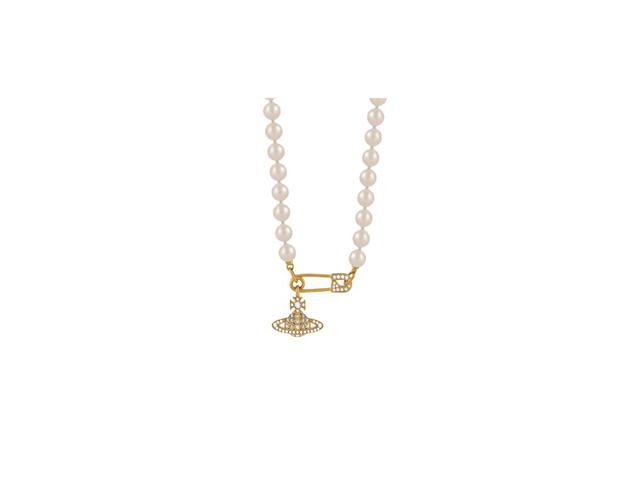 Vivienne Westwood Vivienne Westwood Lucrece Pearl Necklace Gold-Light Creamrose Pearl-White Cz - view 2