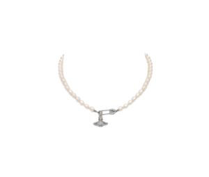 Vivienne Westwood Lucrece Pearl Necklace Platinum-Light Creamrose Pearl-White Cz
