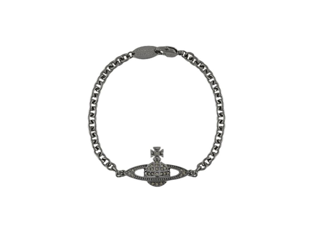Vivienne Westwood Vivienne Westwood Man. Mini Bas Relief Chain Bracelet In Gunmetal-Tone Trace Chain Ruthenium Black Diamond