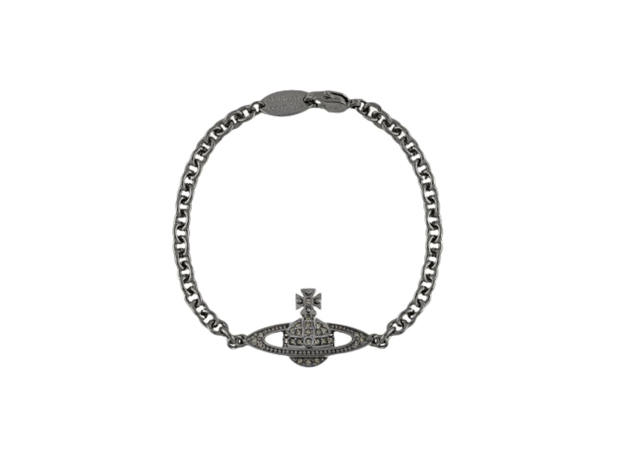 Vivienne Westwood Vivienne Westwood Man. Mini Bas Relief Chain Bracelet In Gunmetal-Tone Trace Chain Ruthenium Black Diamond