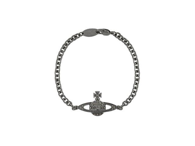 Vivienne Westwood Vivienne Westwood Man. Mini Bas Relief Chain Bracelet In Gunmetal-Tone Trace Chain Ruthenium Black Diamond - view 1