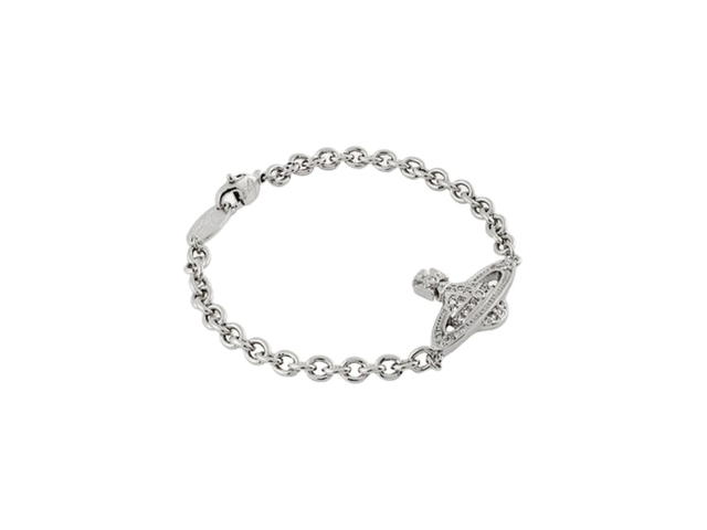 Vivienne Westwood Vivienne Westwood Man. Mini Bas Relief Chain Bracelet In Silver-Tone Trace Chain Platinum Crystal - view 2