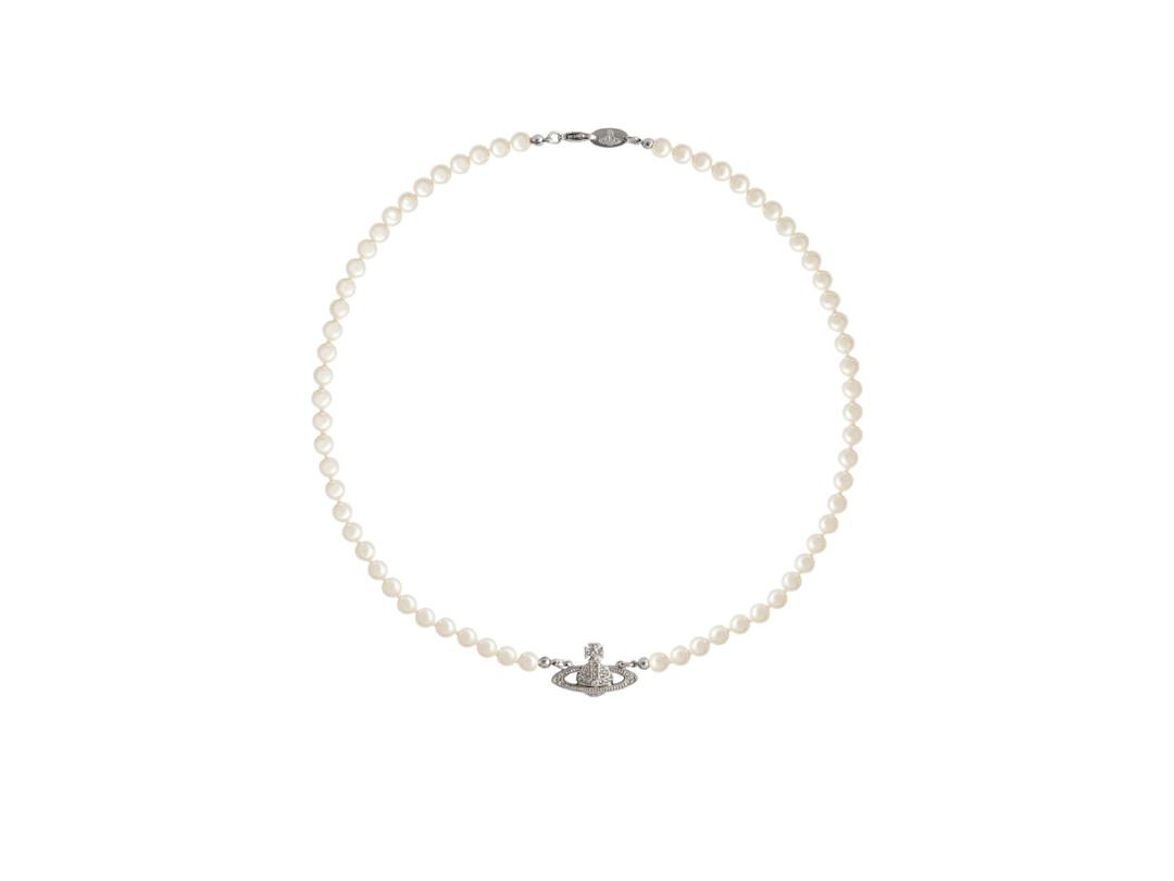 Vivienne Westwood Vivienne Westwood Man Mini Bas Relief Pearl Necklace In Silver-Tone