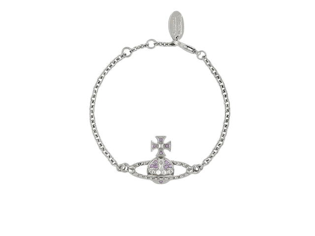 Vivienne Westwood Vivienne Westwood Mayfair Bas Relief Bracelet In Silver Base Metal With Rhodium Violet Crystal - view 1