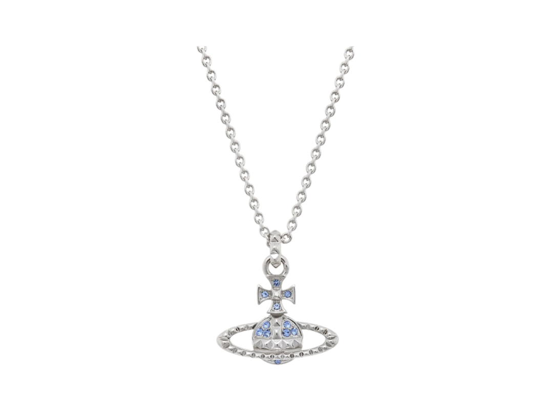 Vivienne Westwood Vivienne Westwood Mayfair Bas Relief Pendant Neklace In Silver-Tone Plating Light Blue Gemstone With Light Sapphire Crystal