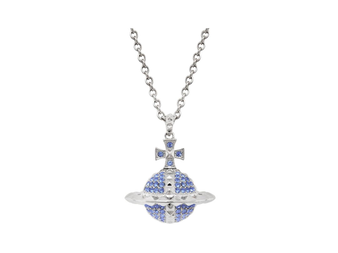 Vivienne Westwood Vivienne Westwood Mayfair Large Orb Pendant In Silver-Tone Hue With Blue Gemstones Rhodium-Light Sapphire Crystal
