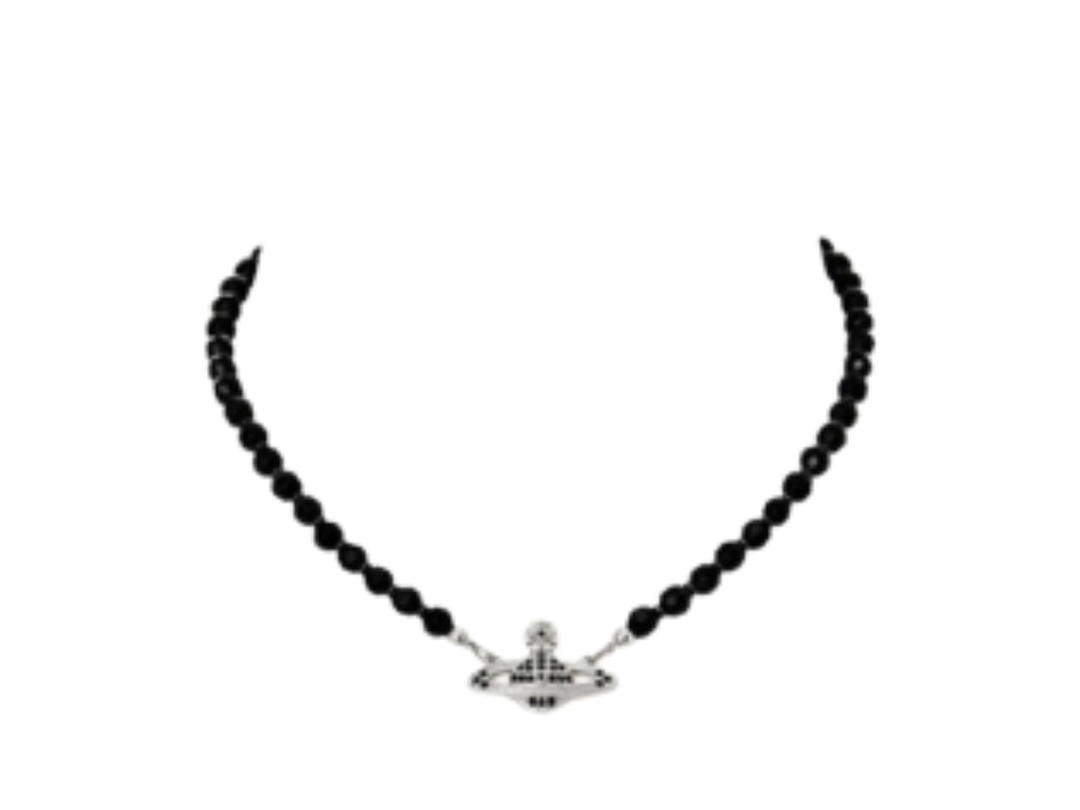 Vivienne Westwood Vivienne Westwood Messaline Choker In Platinum-Ruthenium With Black Agate Gemstone Jet