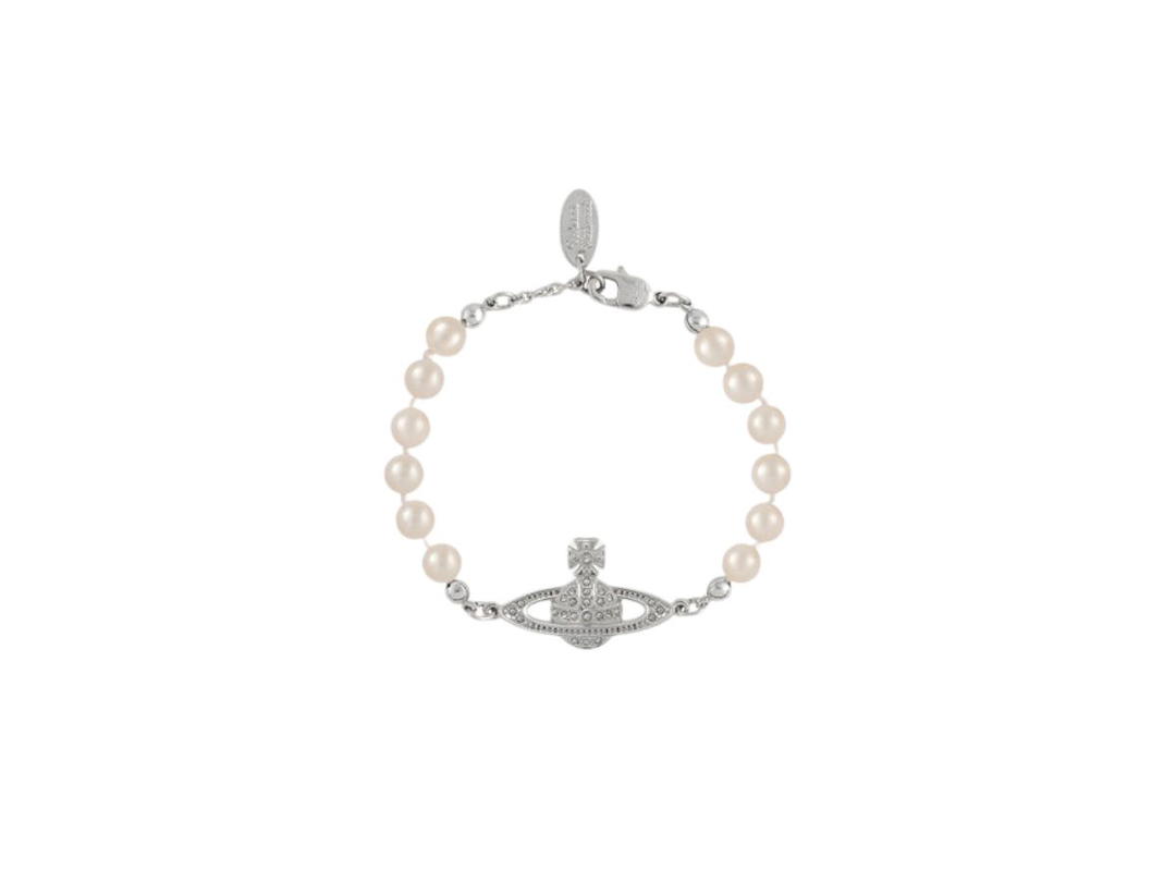 Vivienne Westwood Vivienne Westwood Mini Bas Relief Bracelet Platinum-Crystal Crystal-Pearl Pearl