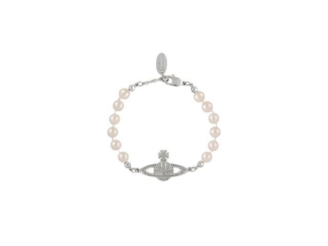 Vivienne Westwood Vivienne Westwood Mini Bas Relief Bracelet Platinum-Crystal Crystal-Pearl Pearl - view 1