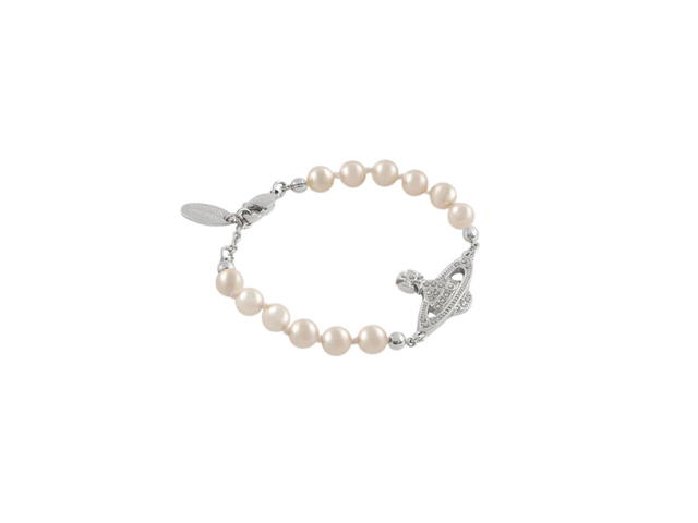 Vivienne Westwood Vivienne Westwood Mini Bas Relief Bracelet Platinum-Crystal Crystal-Pearl Pearl - view 2