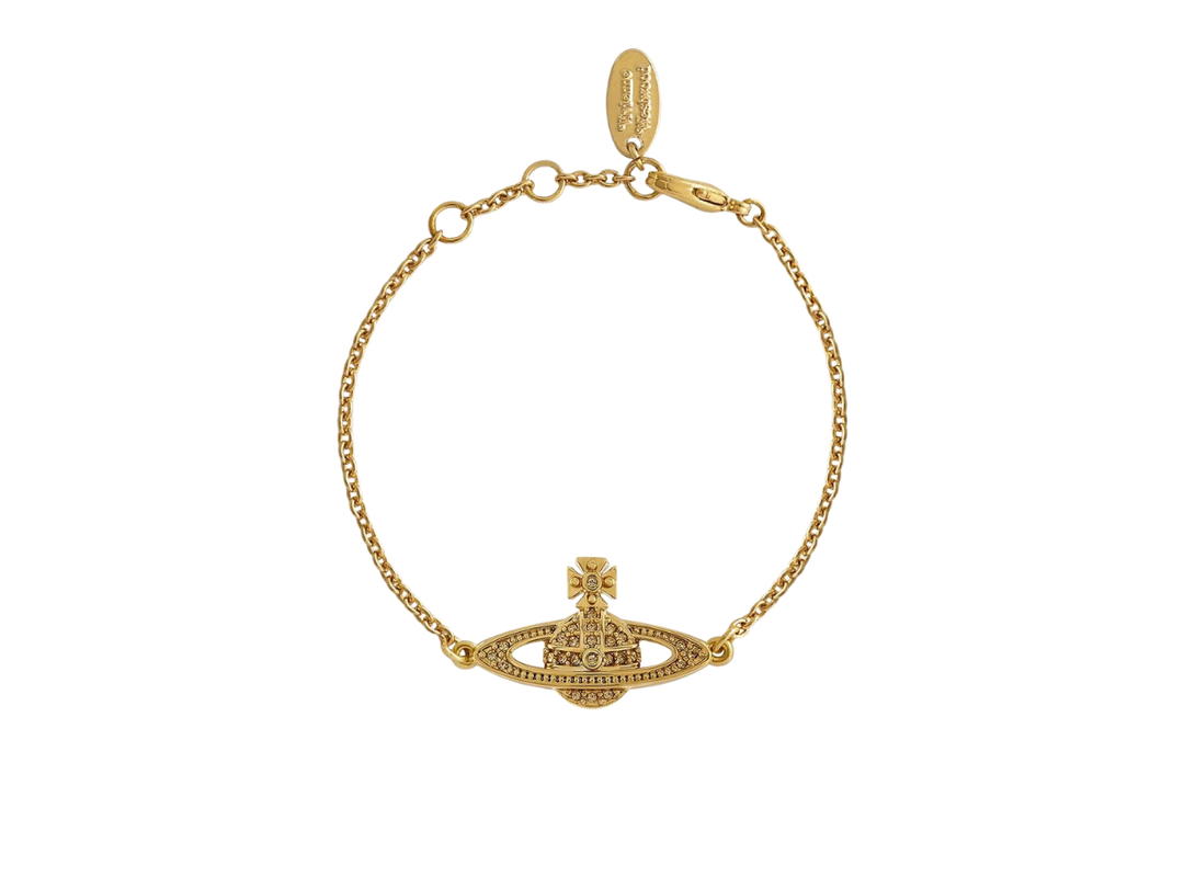 Vivienne Westwood Vivienne Westwood Mini Bas Relief Chain Bracelet With White Crystals Gold