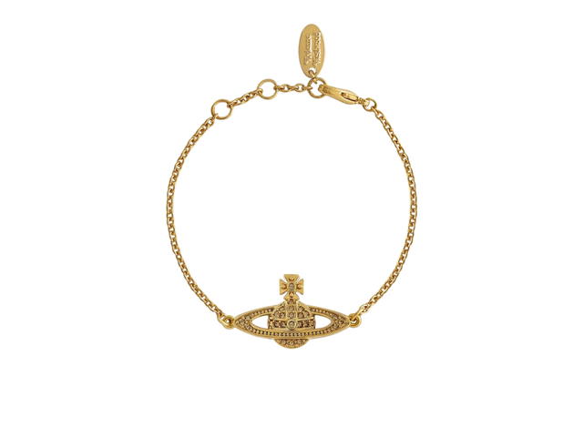 Vivienne Westwood Vivienne Westwood Mini Bas Relief Chain Bracelet With White Crystals Gold - view 1