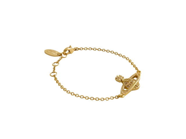 Vivienne Westwood Vivienne Westwood Mini Bas Relief Chain Bracelet With White Crystals Gold - view 2
