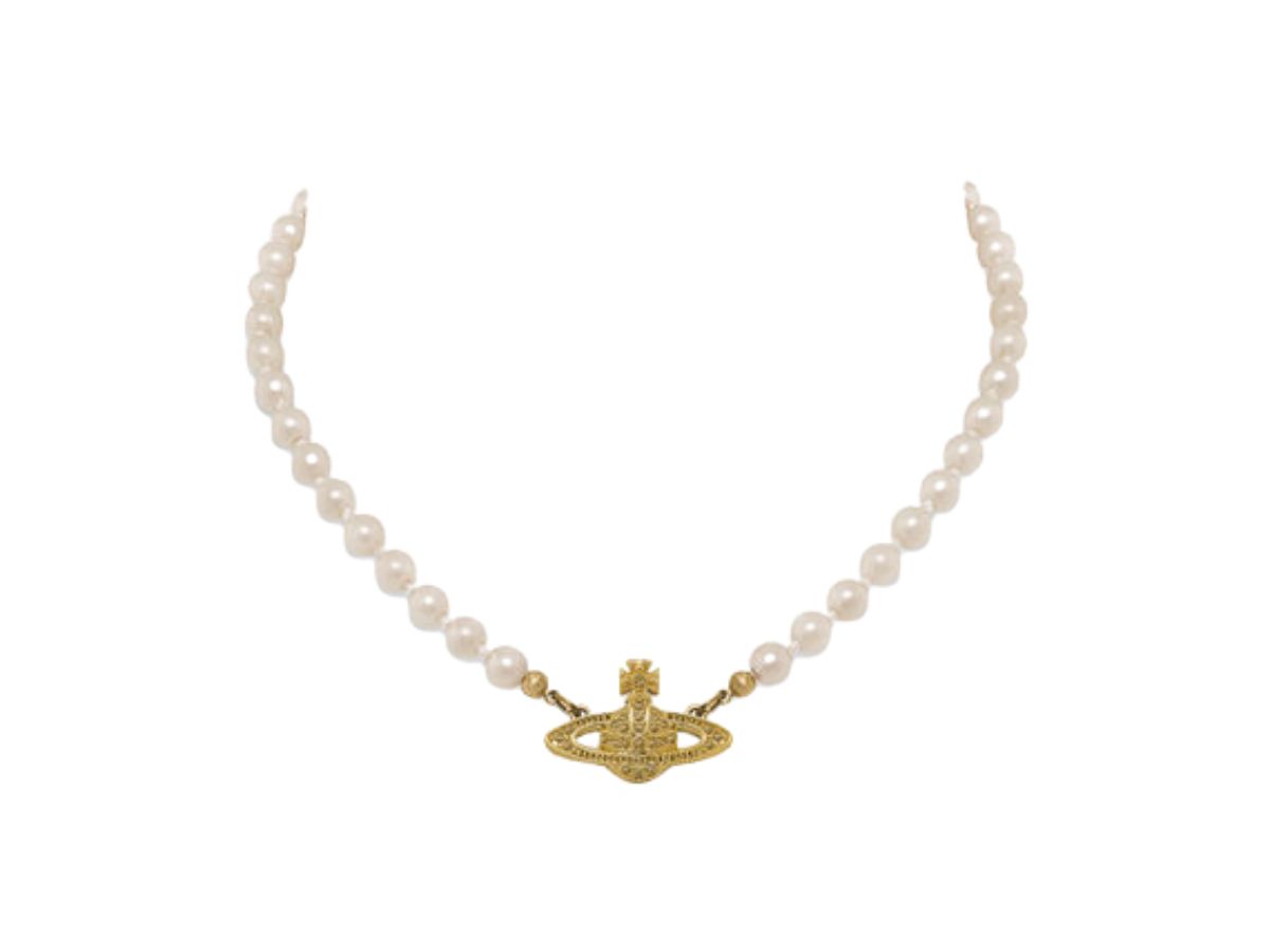 Vivienne Westwood Vivienne Westwood Mini Bas Relief Choker Gold Light Colorado Topaz Pearl