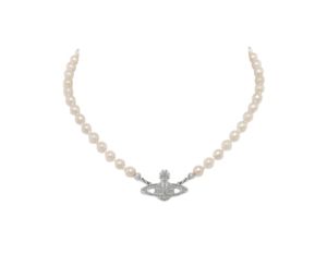 Vivienne Westwood Mini Bas Relief Choker Platinum-Crystal-Pearl