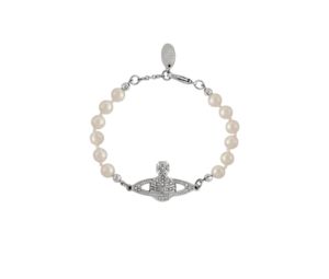 Vivienne Westwood Mini Bas Relief Pearl Chain Bracelet Silver