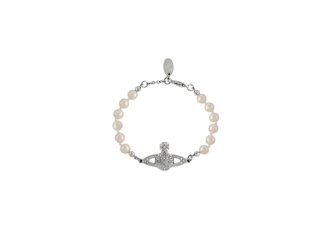 Vivienne Westwood Vivienne Westwood Mini Bas Relief Pearl Chain Bracelet Silver