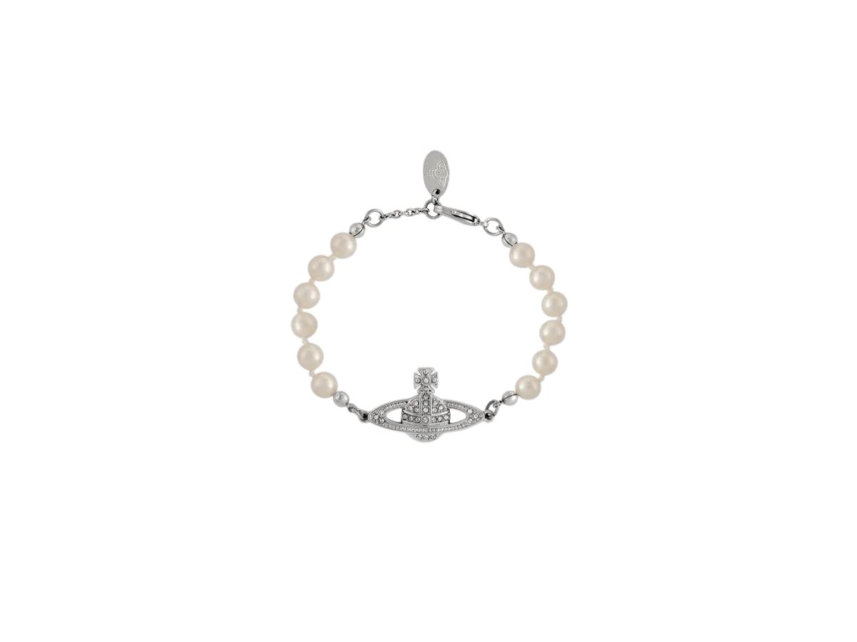 Vivienne Westwood Vivienne Westwood Mini Bas Relief Pearl Chain Bracelet Silver