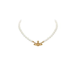 Buy Vivienne Westwood Mini Bas Relief Pearl Choker In Gold-Tone With a Crystal (Chain Length 40cm-19.5cm) at Sasom – Authentic and Ready to Ship