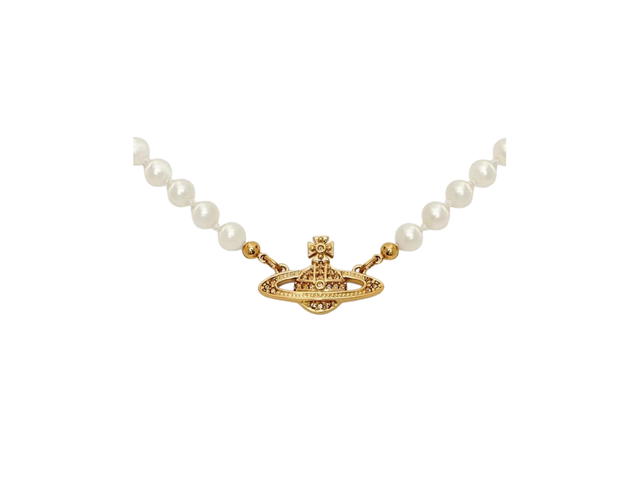 Vivienne Westwood Vivienne Westwood Mini Bas Relief Pearl Choker In Gold-Tone With a Crystal (Chain Length 40cm-19.5cm) - view 2