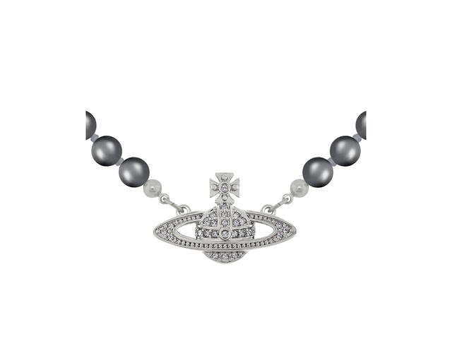 Vivienne Westwood Vivienne Westwood Mini Bas Relief Pearl Choker In Orb Pendant In The Centre With Platinum Plating Dark Grey Pearl-Black Diamond Crystal - view 1
