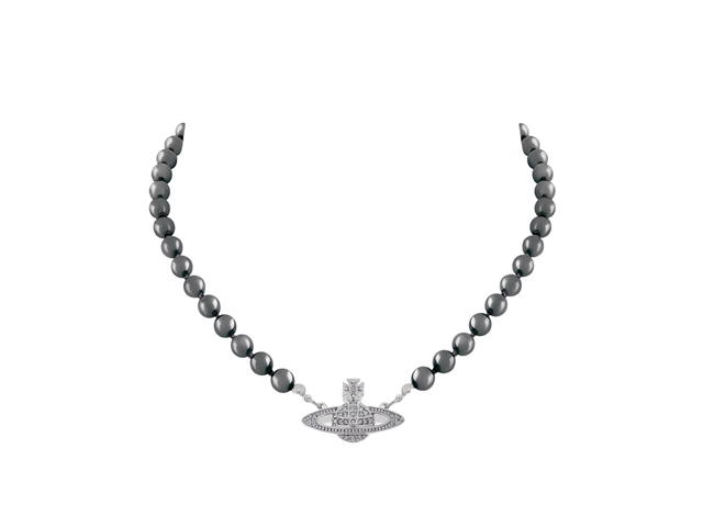 Vivienne Westwood Vivienne Westwood Mini Bas Relief Pearl Choker In Orb Pendant In The Centre With Platinum Plating Dark Grey Pearl-Black Diamond Crystal - view 2