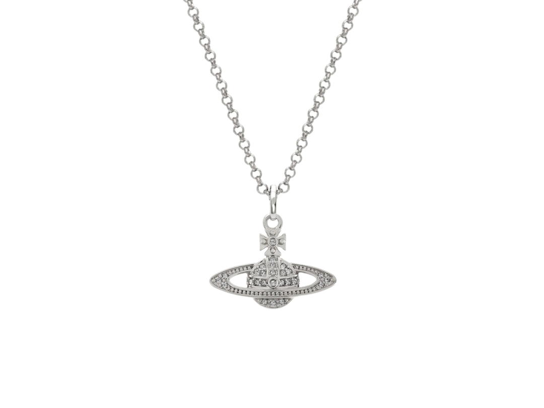Vivienne Westwood Vivienne Westwood Man. Mini Bas Relief Pendant Necklace 55CM In Silver Tone Plating With Crystal Encrusted Orb