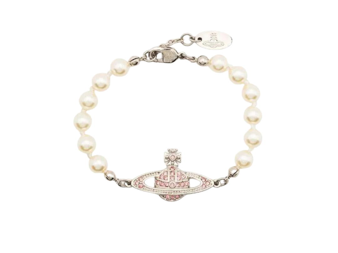 Vivienne Westwood Vivienne Westwood Mini Bas Relief Pink Pearl Bracelet In Silver Color Hardware