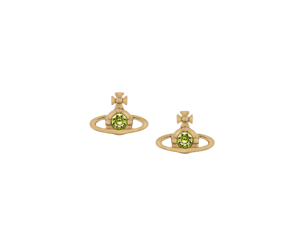 Vivienne Westwood Vivienne Westwood Nano Solitaire Earrings In Brass Gold-Citrus Green Crystal