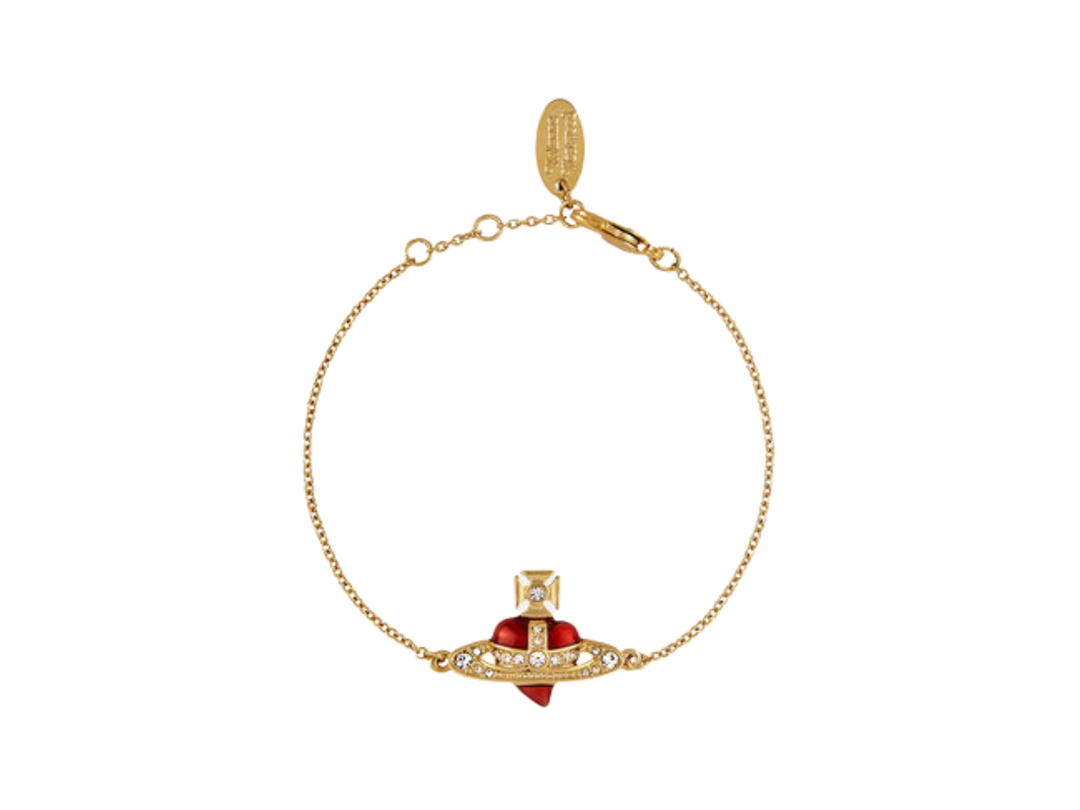 Vivienne Westwood Vivienne Westwood New Diamante Heart Bracelet In New Diamante Heart With Gold-Tone Indian Pink Enamel-Crystal
