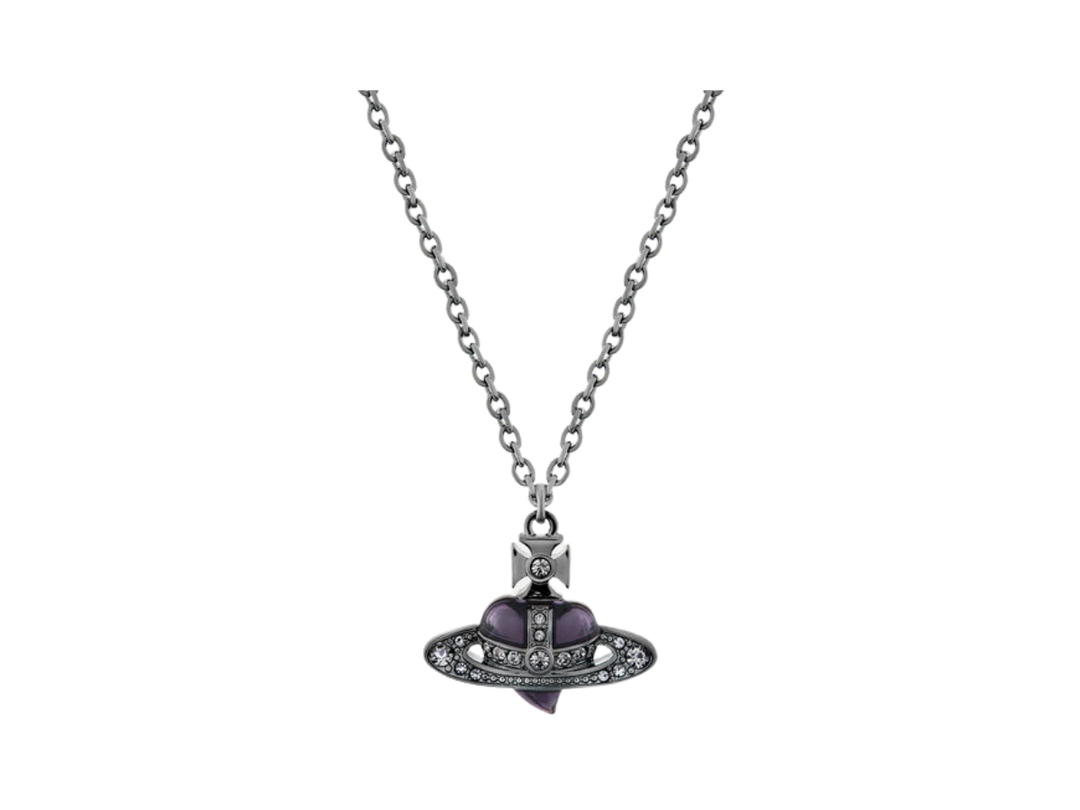 Vivienne Westwood Vivienne Westwood New Diamante Heart Pendant Necklace In Gunmetal-Tone Plating Enamel-Black Diamonds Ruthenium-Platinum-Crystal Light