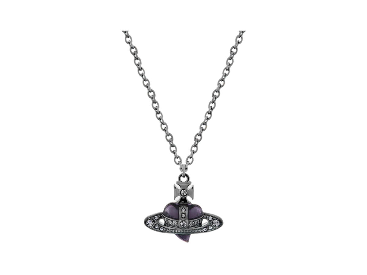 Vivienne Westwood Vivienne Westwood New Diamante Heart Pendant Necklace In Gunmetal-Tone Plating Enamel-Black Diamonds Ruthenium-Platinum-Crystal Light