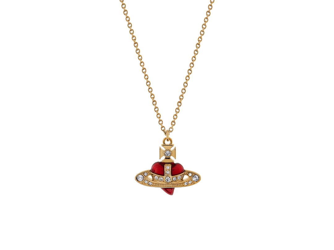 Vivienne Westwood Vivienne Westwood New Diamante Heart Pendant Necklace In New Diamante Heart With Gold-Tone Pink Enamel-White Crystals