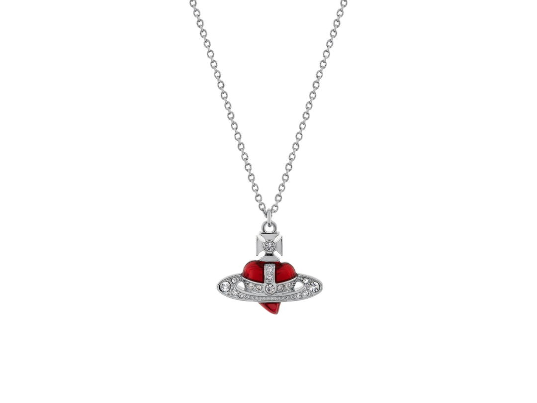 Vivienne Westwood Vivienne Westwood New Diamante Heart Pendant Necklace In New Diamante Heart With Silver-Tone Pink Enamel-White Crystals
