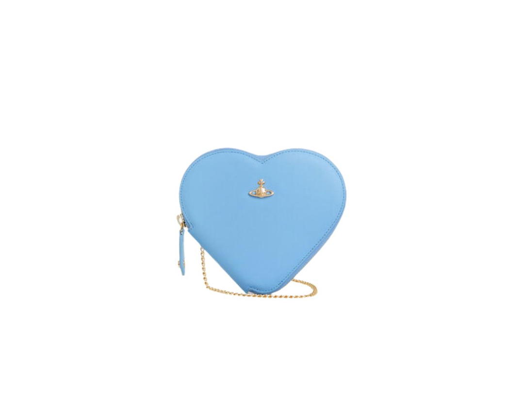 Vivienne Westwood Vivienne Westwood New Heart Crossbody In Saffiano Finish With Polished Hardware And Silver-Tone Orb Plaque Light Blue