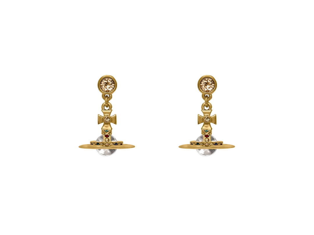 Vivienne Westwood Vivienne Westwood New Petite Orb Earrings In Brass With Swarovski Crystal Gold