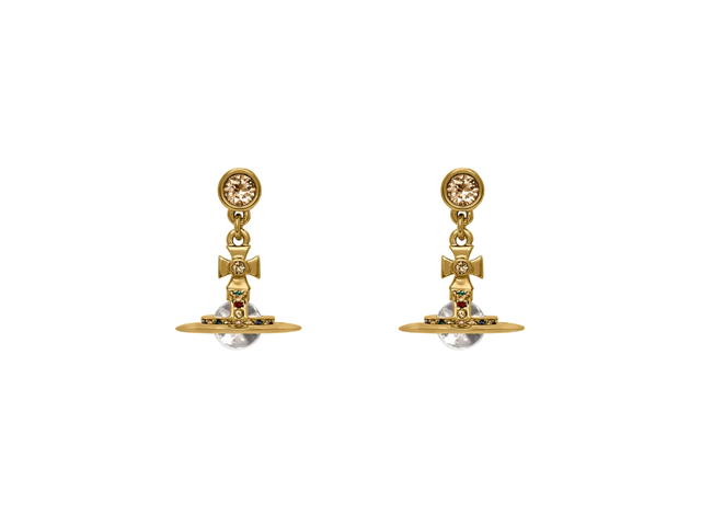 Vivienne Westwood Vivienne Westwood New Petite Orb Earrings In Brass With Swarovski Crystal Gold - view 1