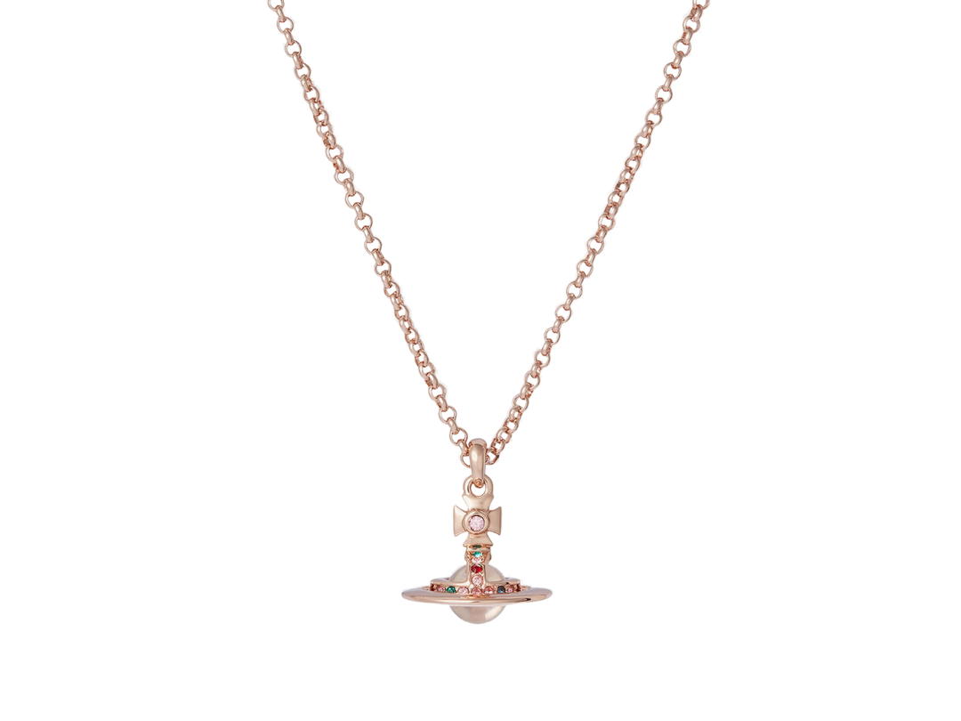 Vivienne Westwood Vivienne Westwood New Petite Orb Pendant In Orb Motif Brass-Crystal With Pink-Gold Color