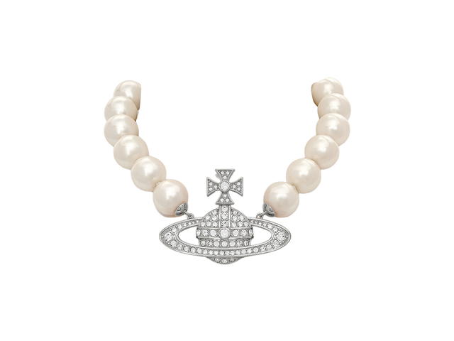 Vivienne Westwood Vivienne Westwood Neysa Pearl Choker In Silver-Toned Palting With Preciosa Crystals - view 1