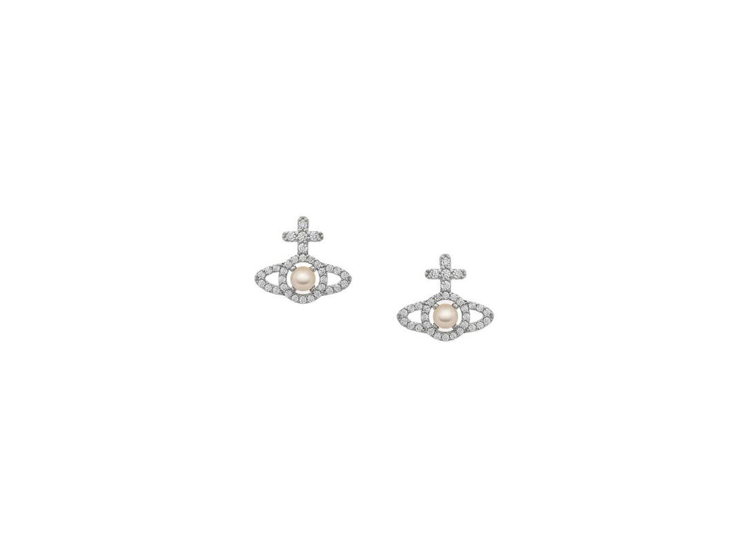 Vivienne Westwood Vivienne Westwood Olympia Pearl Earrings In Brass With Cubic Zirconia Crystals Silver