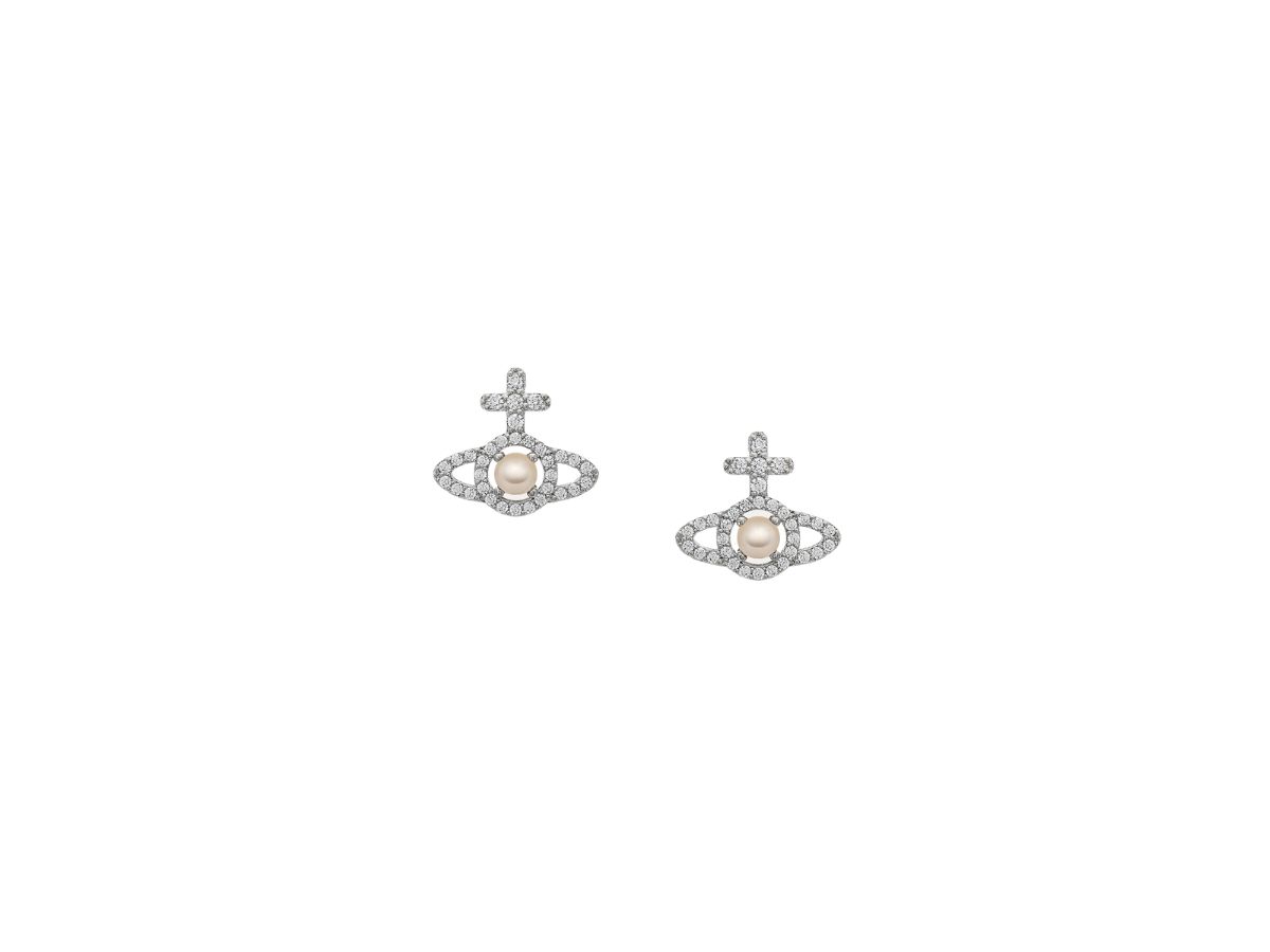 Vivienne Westwood Vivienne Westwood Olympia Pearl Earrings In Brass With Cubic Zirconia Crystals Silver