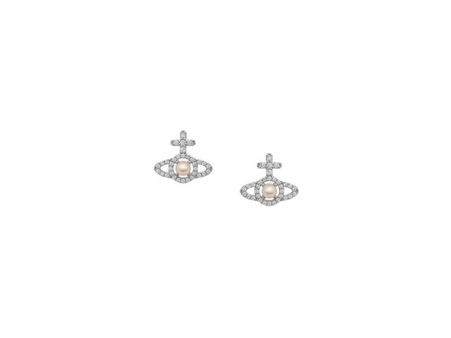 Vivienne Westwood Vivienne Westwood Olympia Pearl Earrings In Brass With Cubic Zirconia Crystals Silver - view 1