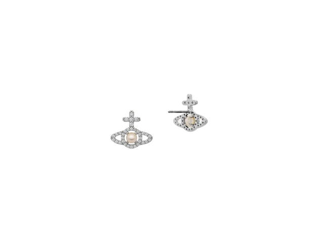 Vivienne Westwood Vivienne Westwood Olympia Pearl Earrings In Brass With Cubic Zirconia Crystals Silver - view 2