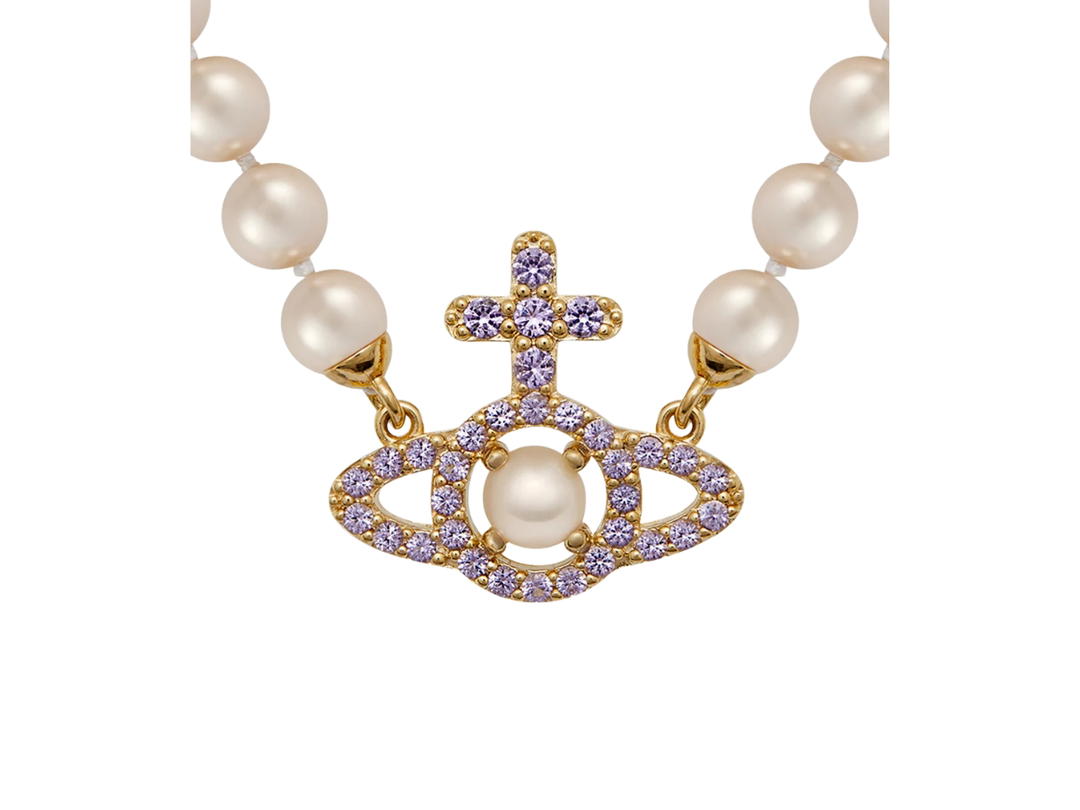 Vivienne Westwood Vivienne Westwood Olympia Pearl Necklace In Gold Tone With A Pearl Pink