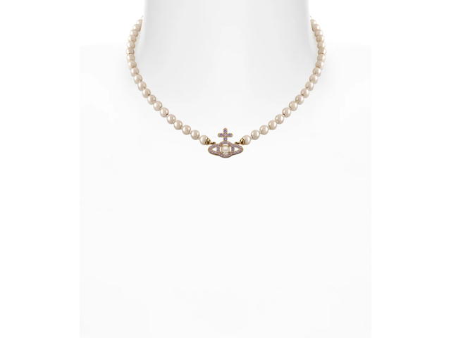 Vivienne Westwood Vivienne Westwood Olympia Pearl Necklace In Gold Tone With A Pearl Pink - view 2