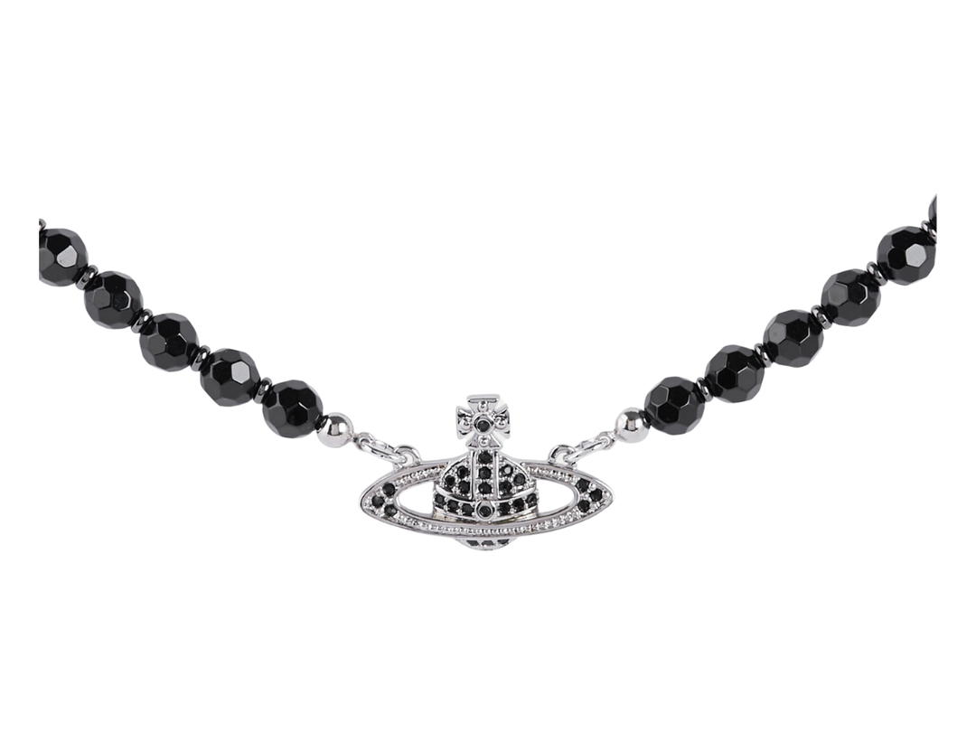 Vivienne Westwood Vivienne Westwood One Row Bas Relief Choker Silver-Tone In Silver-Tone Plating With Jet Black Pearl