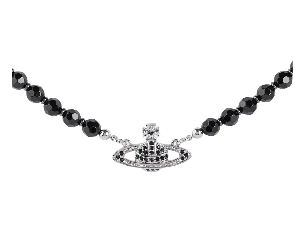 Vivienne Westwood Vivienne Westwood One Row Bas Relief Choker Silver-Tone In Silver-Tone Plating With Jet Black Pearl