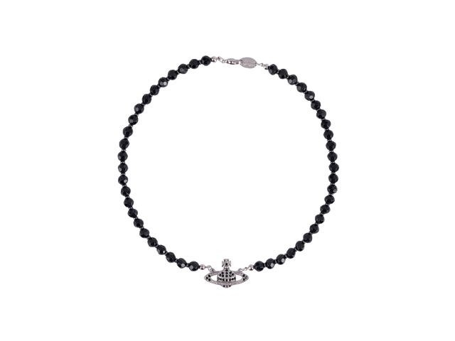 Vivienne Westwood Vivienne Westwood One Row Bas Relief Choker Silver-Tone In Silver-Tone Plating With Jet Black Pearl - view 2