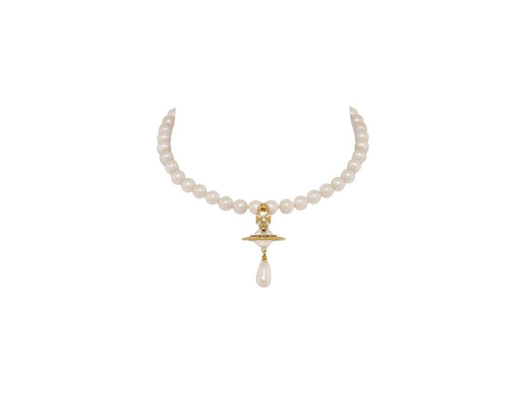 Vivienne Westwood Vivienne Westwood One Row Pearl Drop Choker Gold-Pearl-Multi